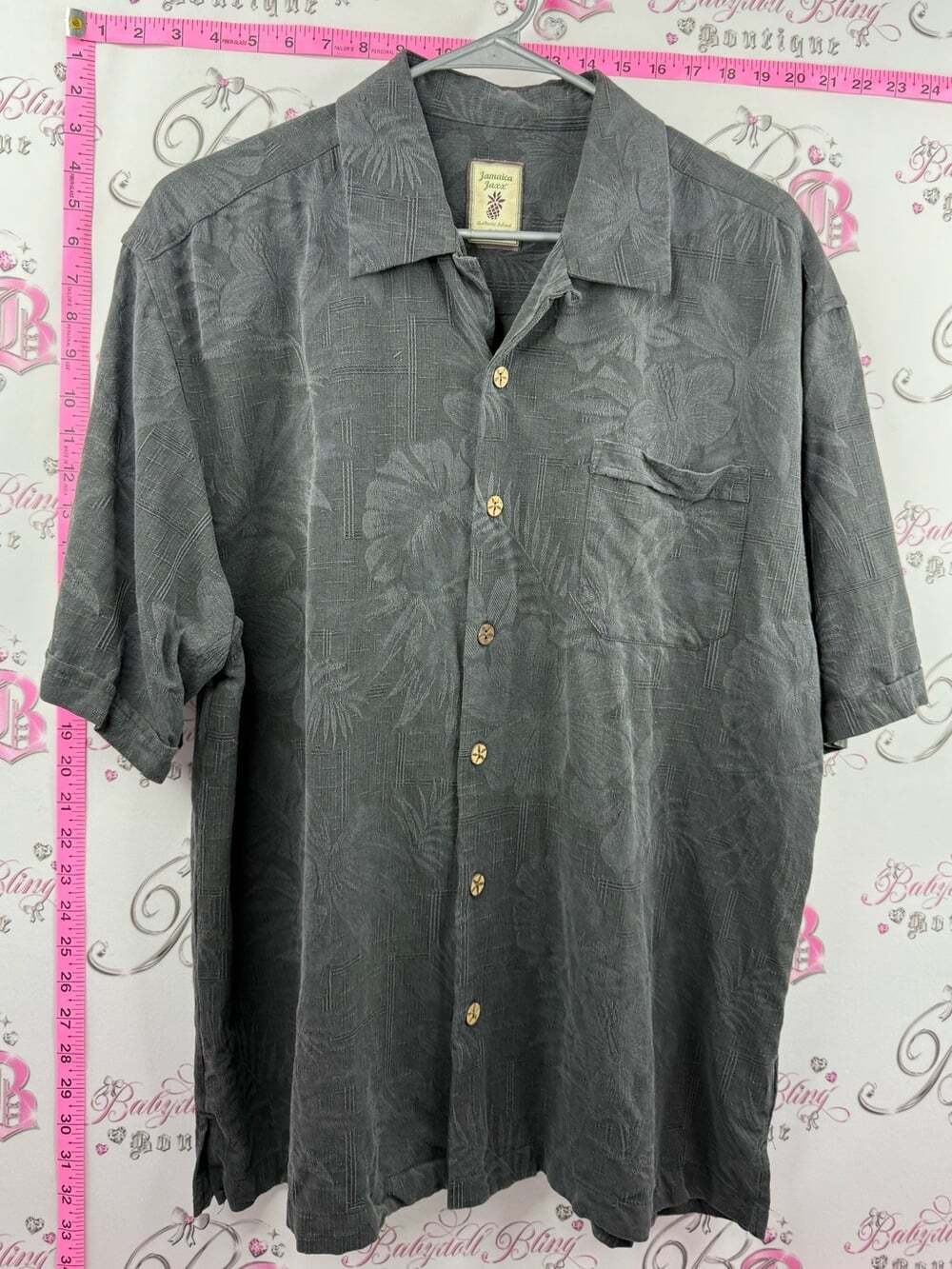 Jamaica Jaxx silk shirt grey black Men's Gray Short-Sleeve Button-Down Camp